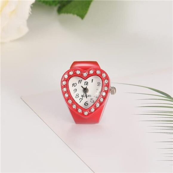 Romantic Red Heart Watch Ring – Crystal-Accented Timepiece Jewelry - Picture 4 of 6